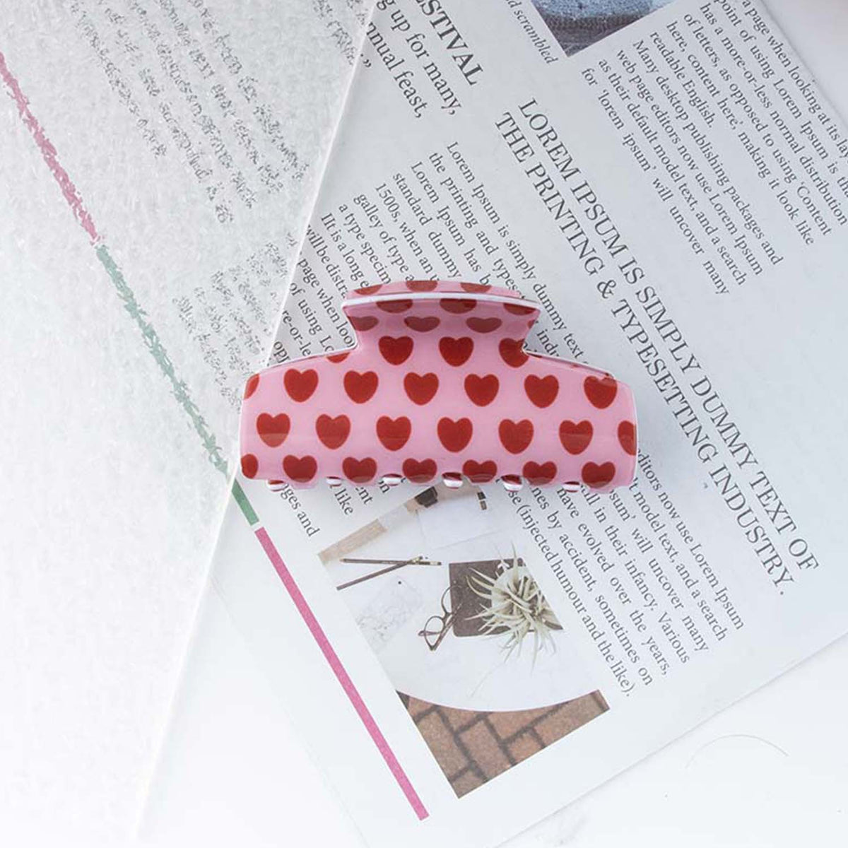 Heart Print Checkered Hair Claw Clip - NO02