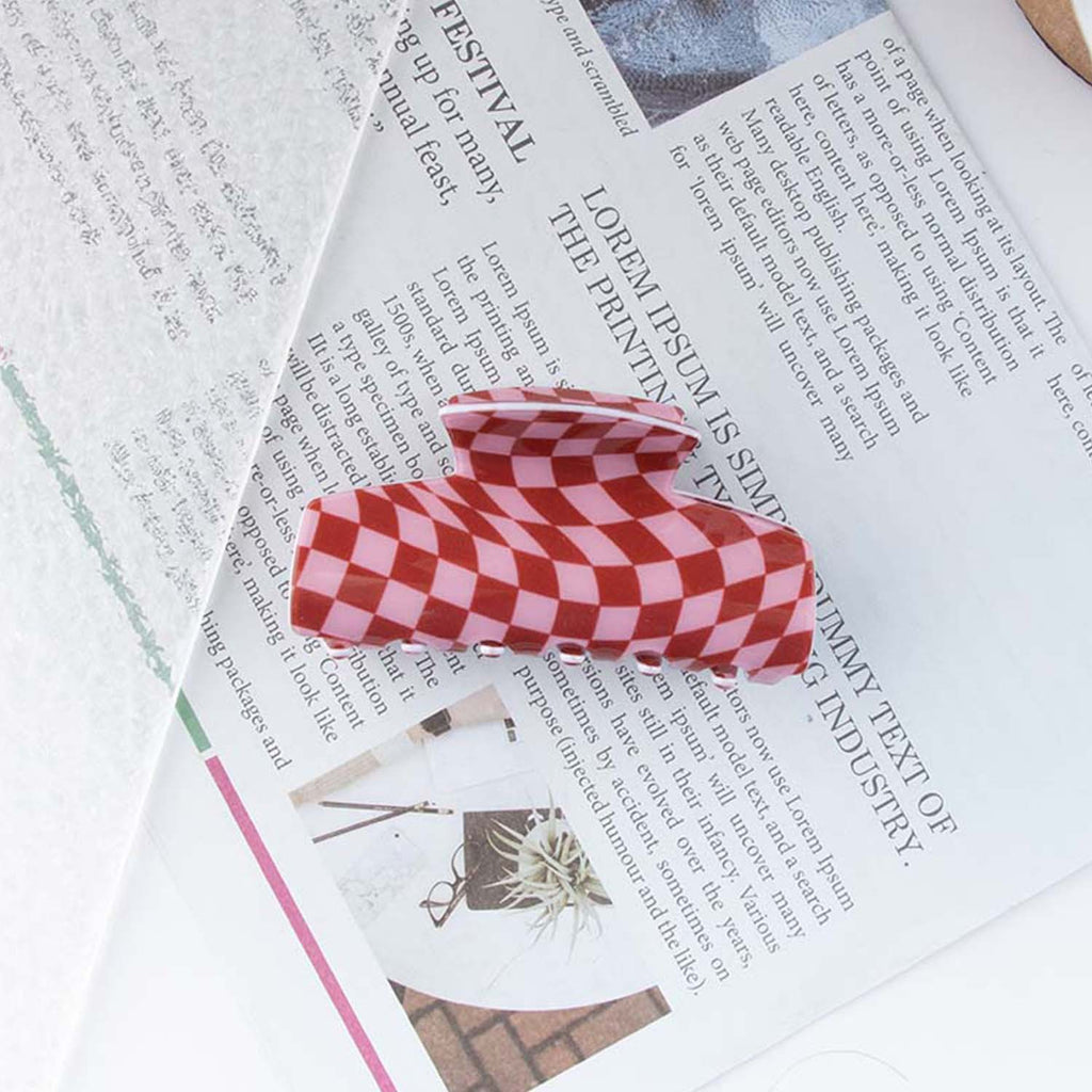 Heart Print Checkered Hair Claw Clip - NO03