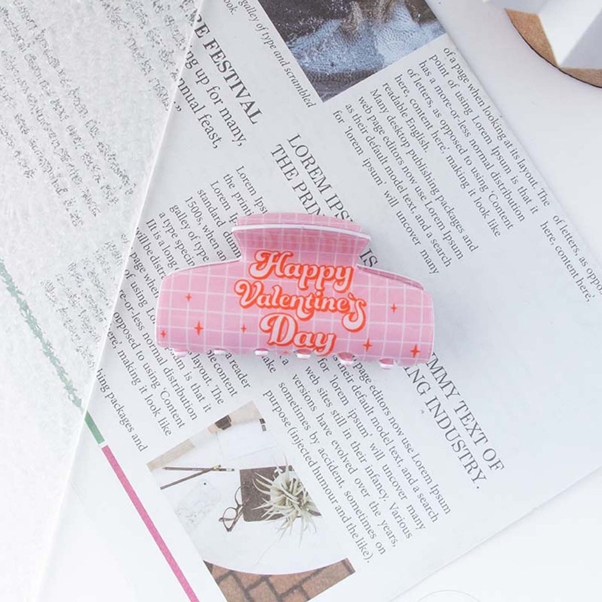Heart Print Checkered Hair Claw Clip - NO04