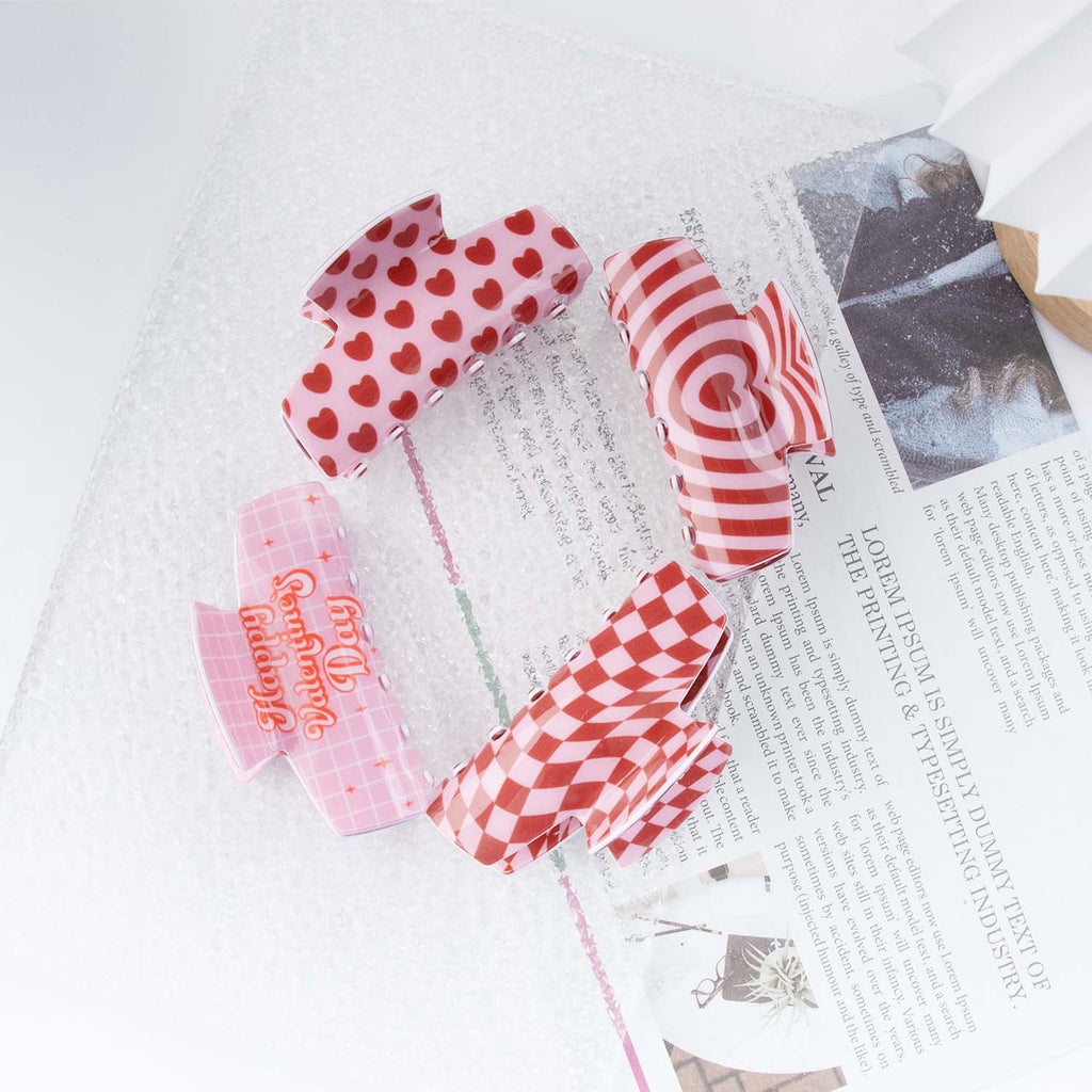 Heart Print Checkered Hair Claw Clip - view 2