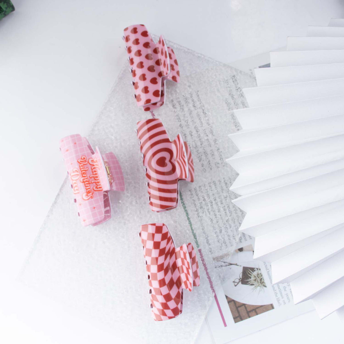 Heart Print Checkered Hair Claw Clip - view 3