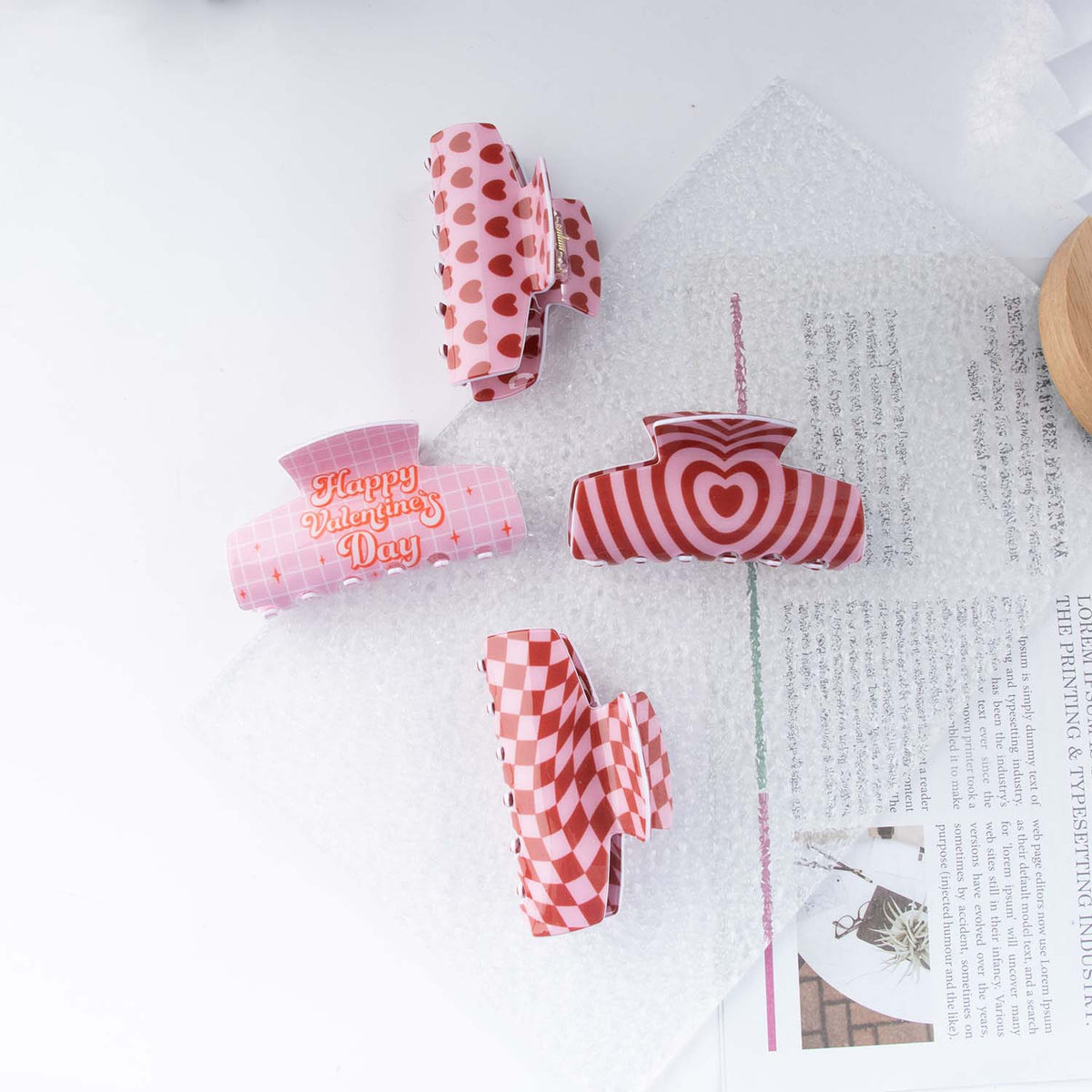 Heart Print Checkered Hair Claw Clip - view 4