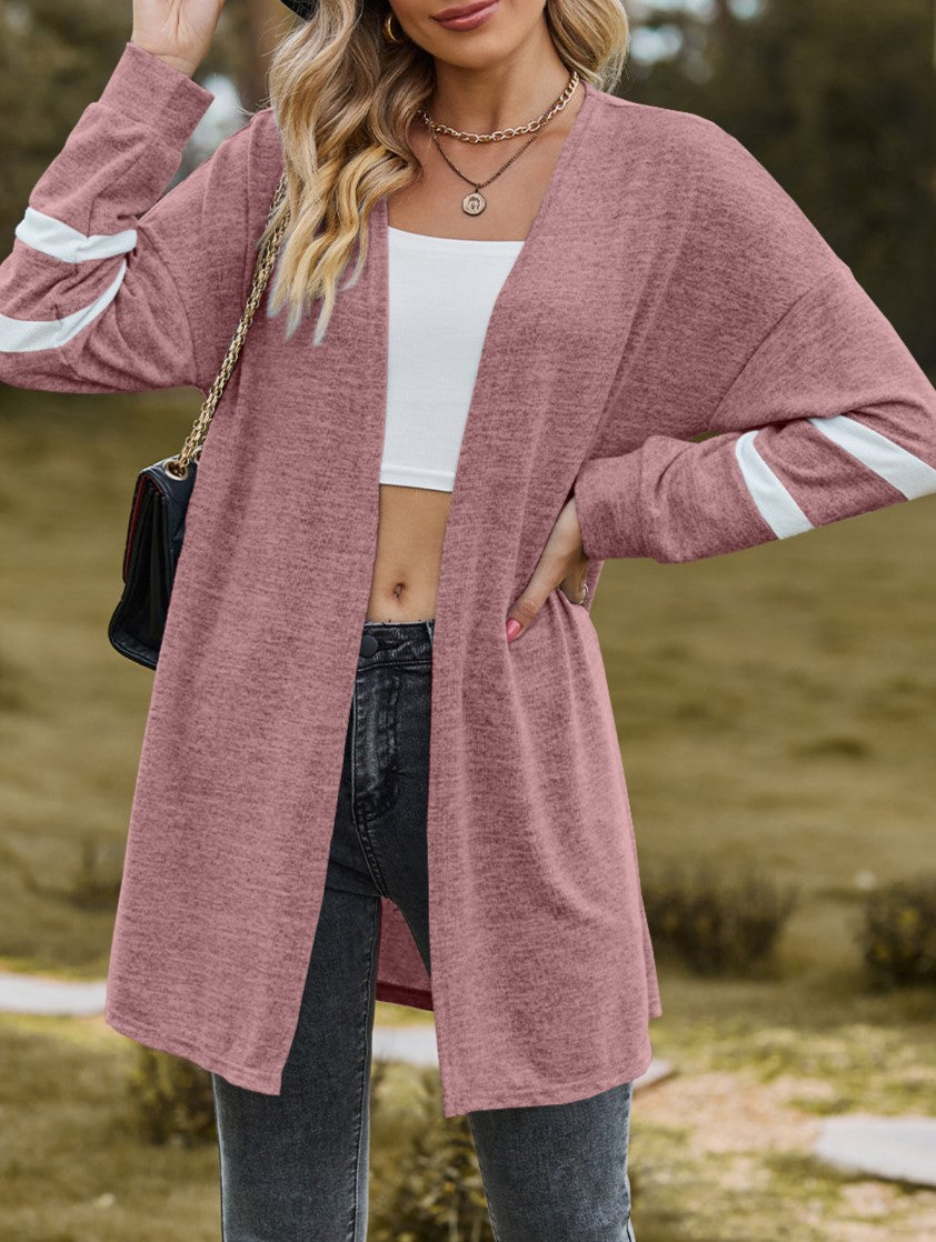 Varsity Stripe Open Front Longline Cardigan - Pink