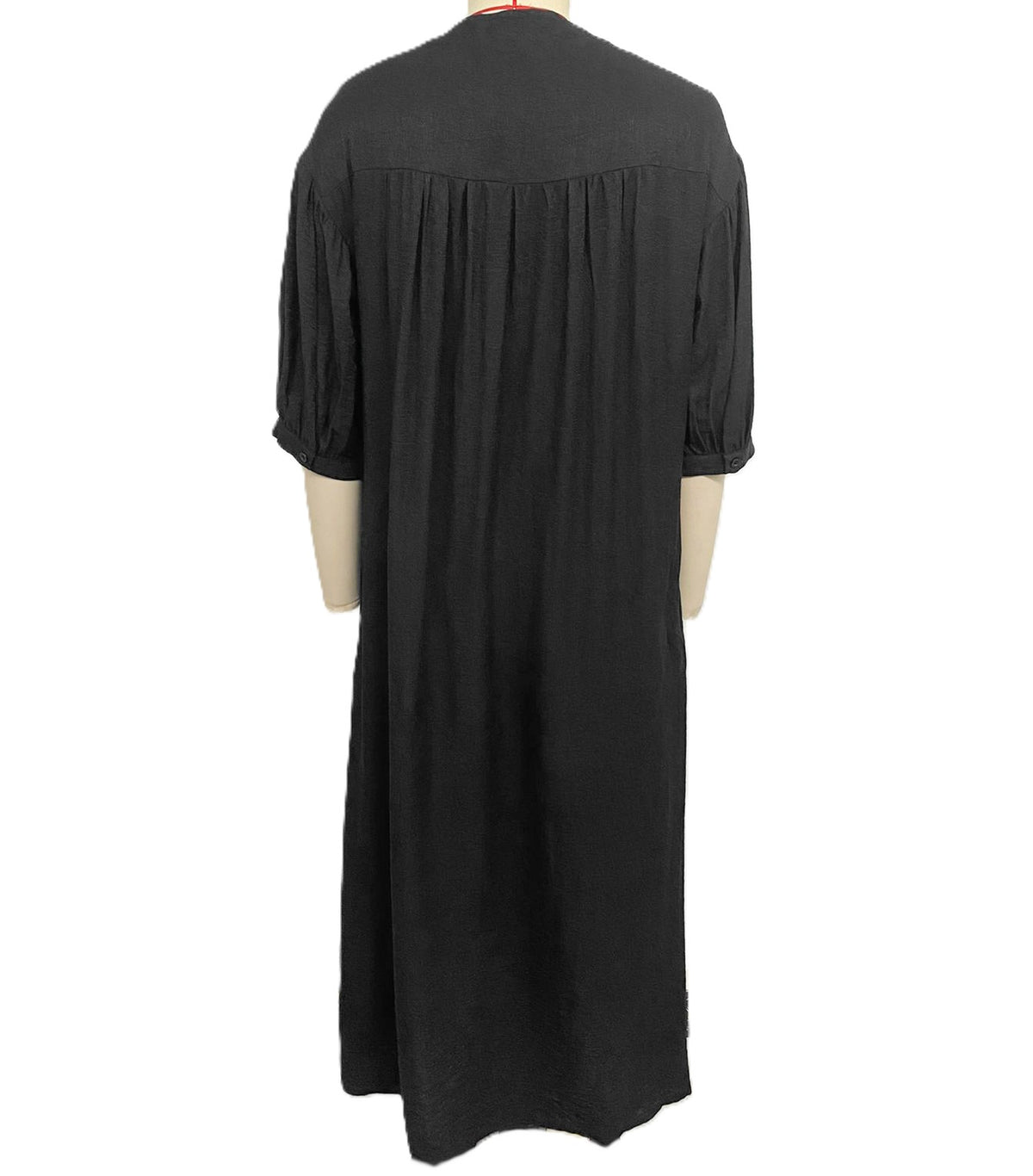 Embroidered Yoke Split Neck Maxi Dress - Black - 2
