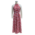 Halter Neck Split Front Printed Maxi Dress - Red