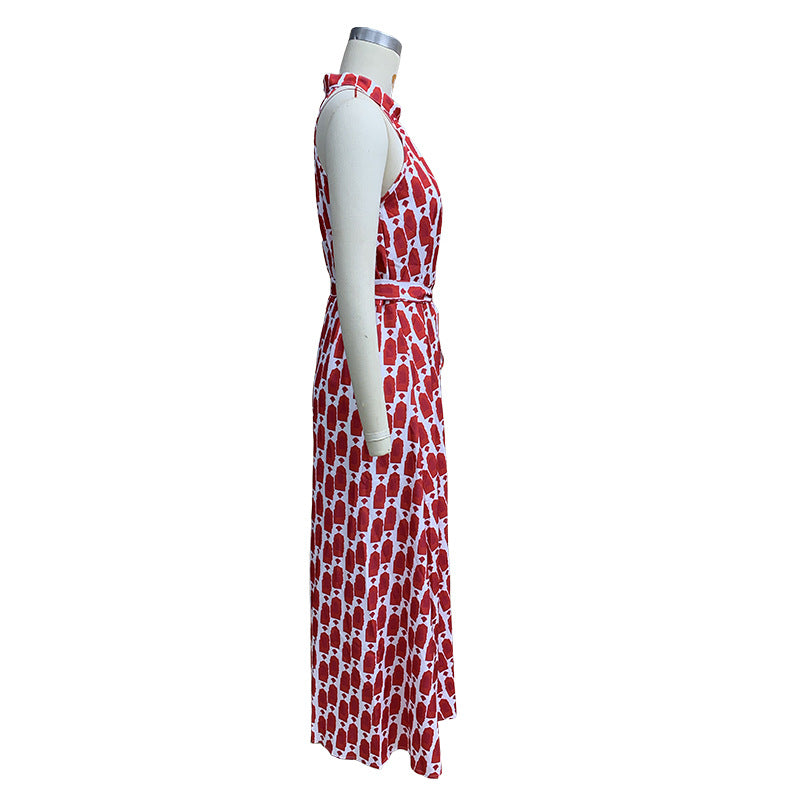 Halter Neck Split Front Printed Maxi Dress - Red - 1