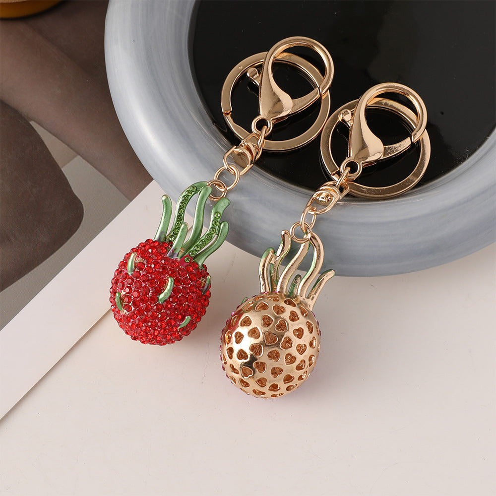 Rhinestone Dragon Fruit Keychain Charm - Red - 1