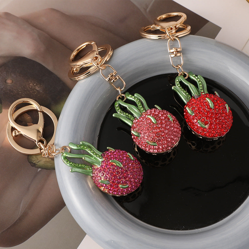 Rhinestone Dragon Fruit Keychain Charm - Red - 2