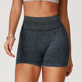 High-Waist Seamless Scrunch-Butt Washed Bike Shorts - Black
