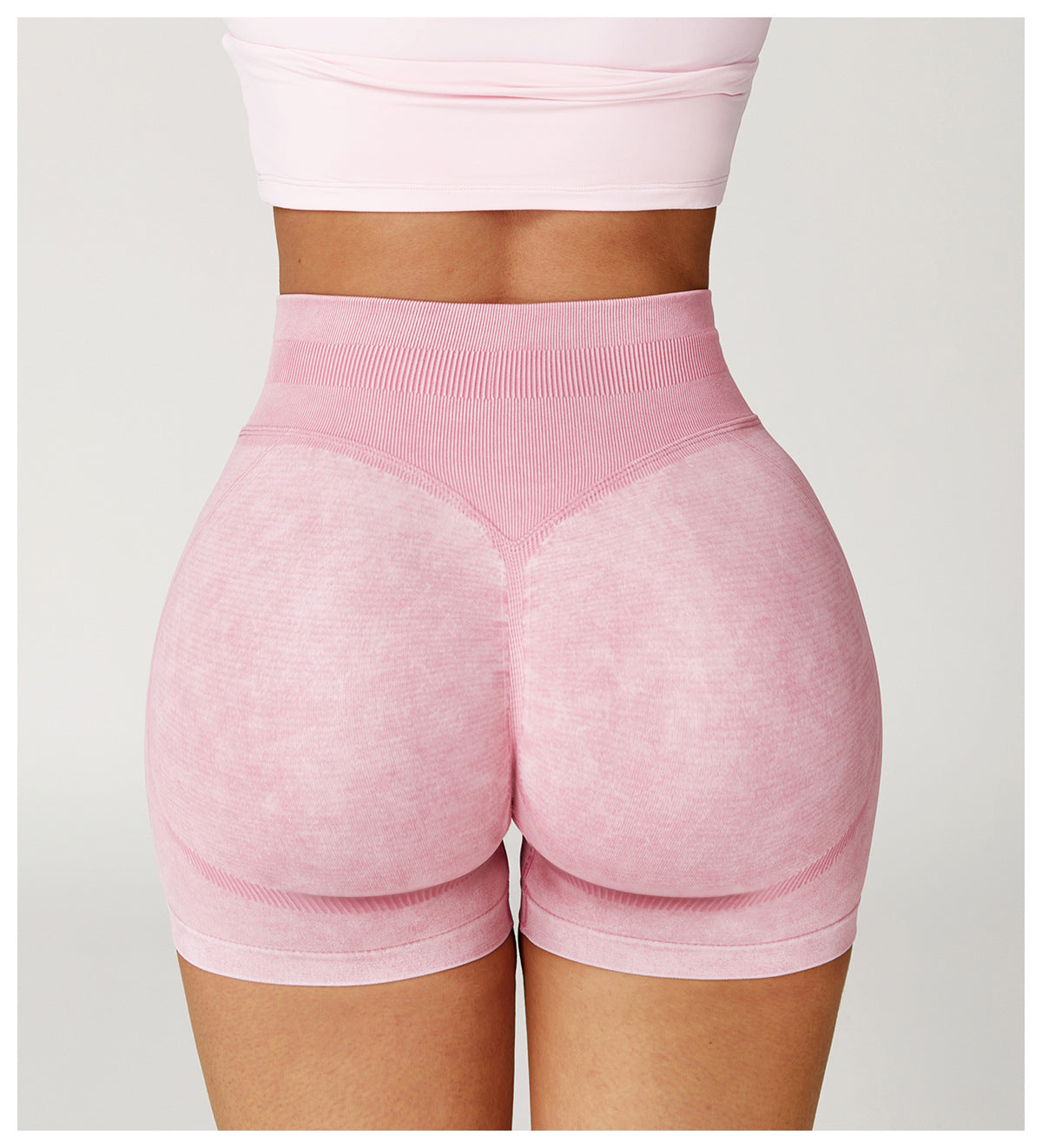 High-Waist Seamless Scrunch-Butt Washed Bike Shorts - Pink - 2