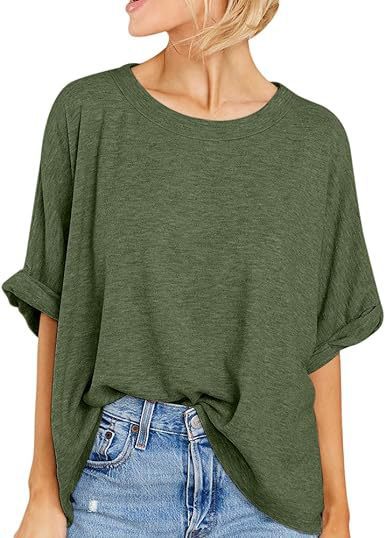 Oversized Drop Shoulder Short Sleeve Top - ArmyGreen