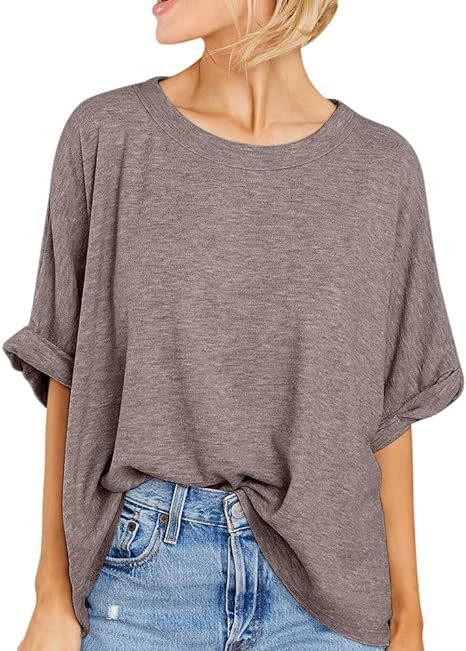 Oversized Drop Shoulder Short Sleeve Top - Coffee