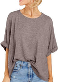 Oversized Drop Shoulder Short Sleeve Top - Coffee