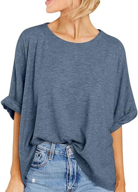 Oversized Drop Shoulder Short Sleeve Top - DarkBlue