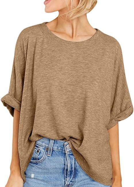 Oversized Drop Shoulder Short Sleeve Top - Khaki
