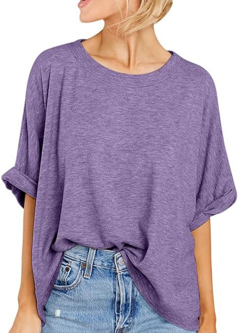 Oversized Drop Shoulder Short Sleeve Top - LightPurple
