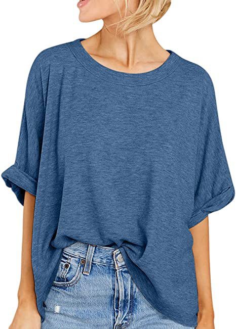 Oversized Drop Shoulder Short Sleeve Top - NavyBlue