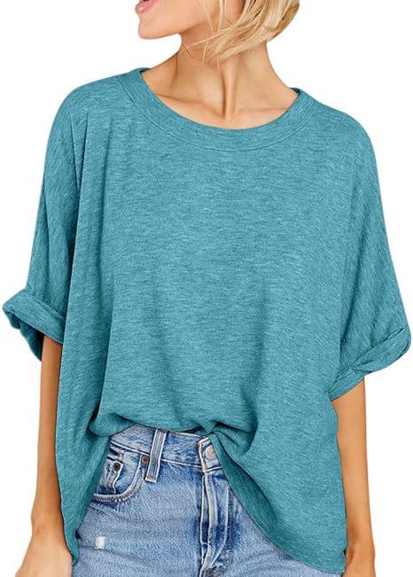 Oversized Drop Shoulder Short Sleeve Top - PeacockBlue