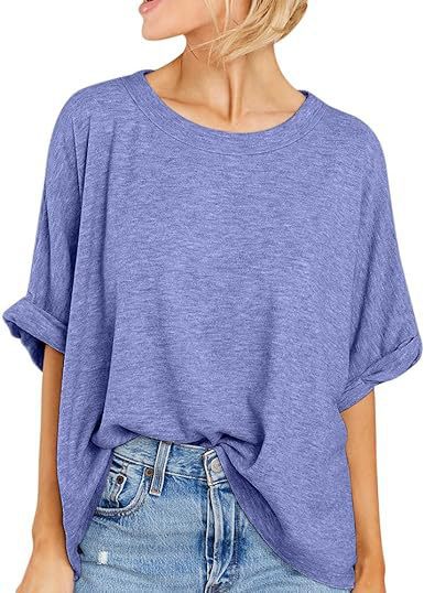 Oversized Drop Shoulder Short Sleeve Top - PurpleBlue