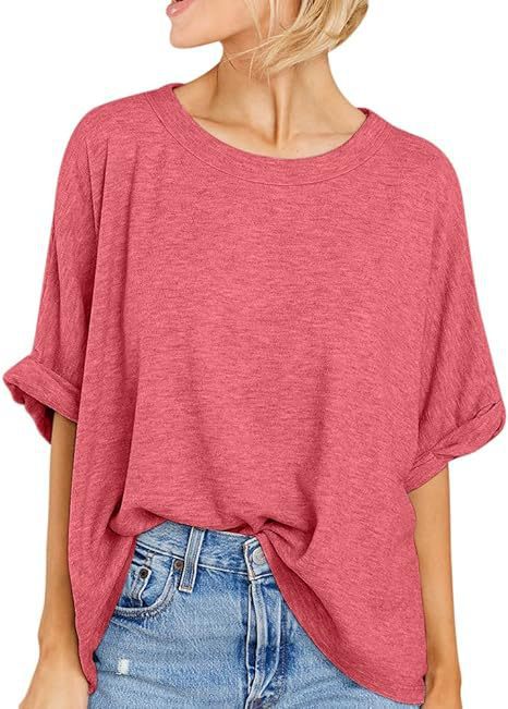 Oversized Drop Shoulder Short Sleeve Top - Red