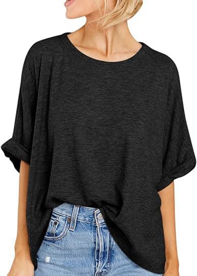 Oversized Drop Shoulder Short Sleeve Top - black
