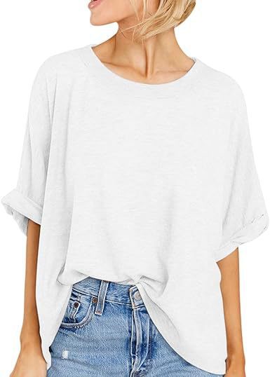 Oversized Drop Shoulder Short Sleeve Top - white