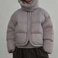 Piped Trim Hooded Oversized Cropped Puffer Jacket - Dusty Lilac