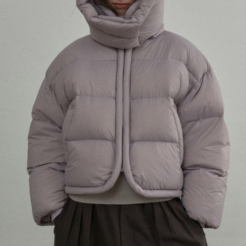 Piped Trim Hooded Oversized Cropped Puffer Jacket