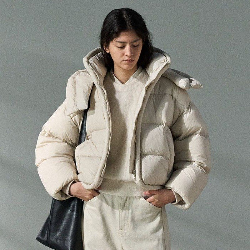 Piped Trim Hooded Oversized Cropped Puffer Jacket