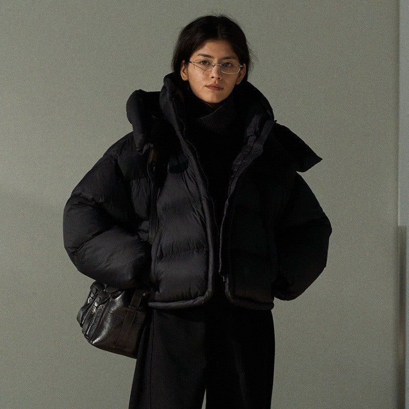 Piped Trim Hooded Oversized Cropped Puffer Jacket