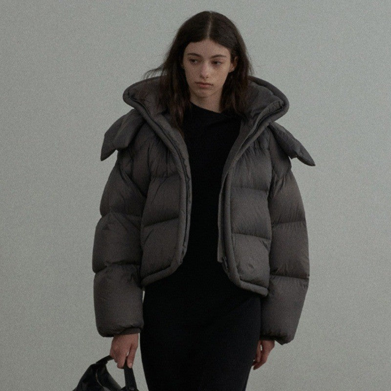Piped Trim Hooded Oversized Cropped Puffer Jacket