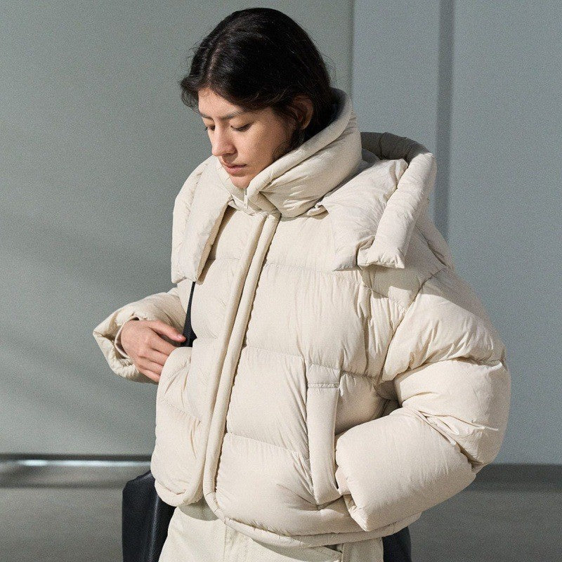 Piped Trim Hooded Oversized Cropped Puffer Jacket