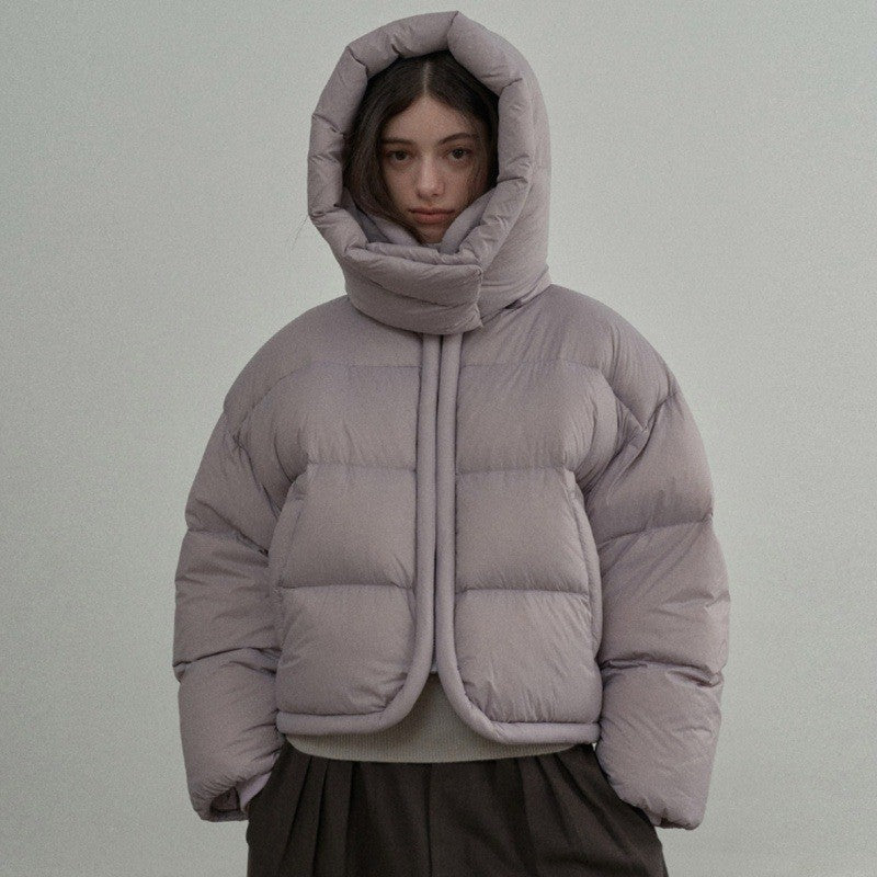 Piped Trim Hooded Oversized Cropped Puffer Jacket