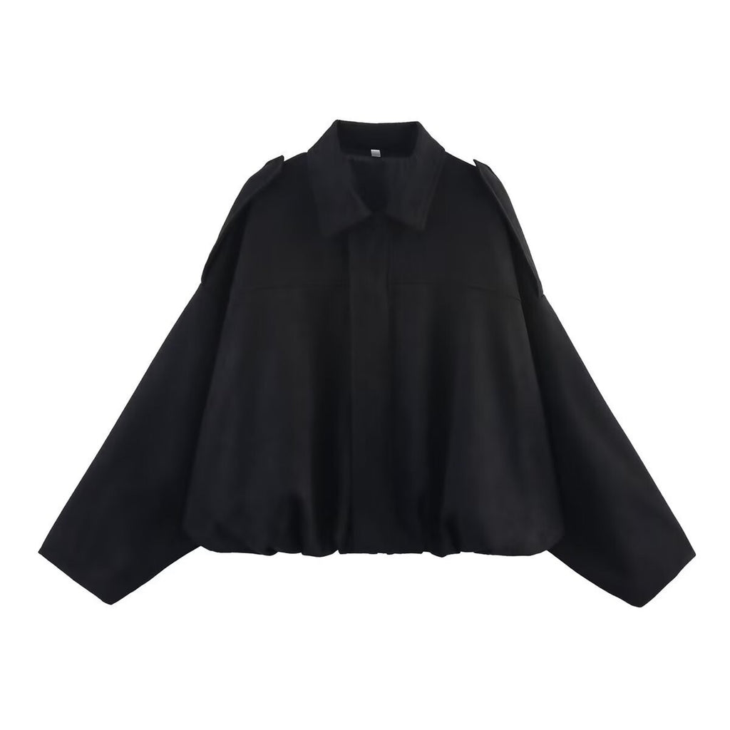 Oversized Faux Suede Bomber Jacket - Black