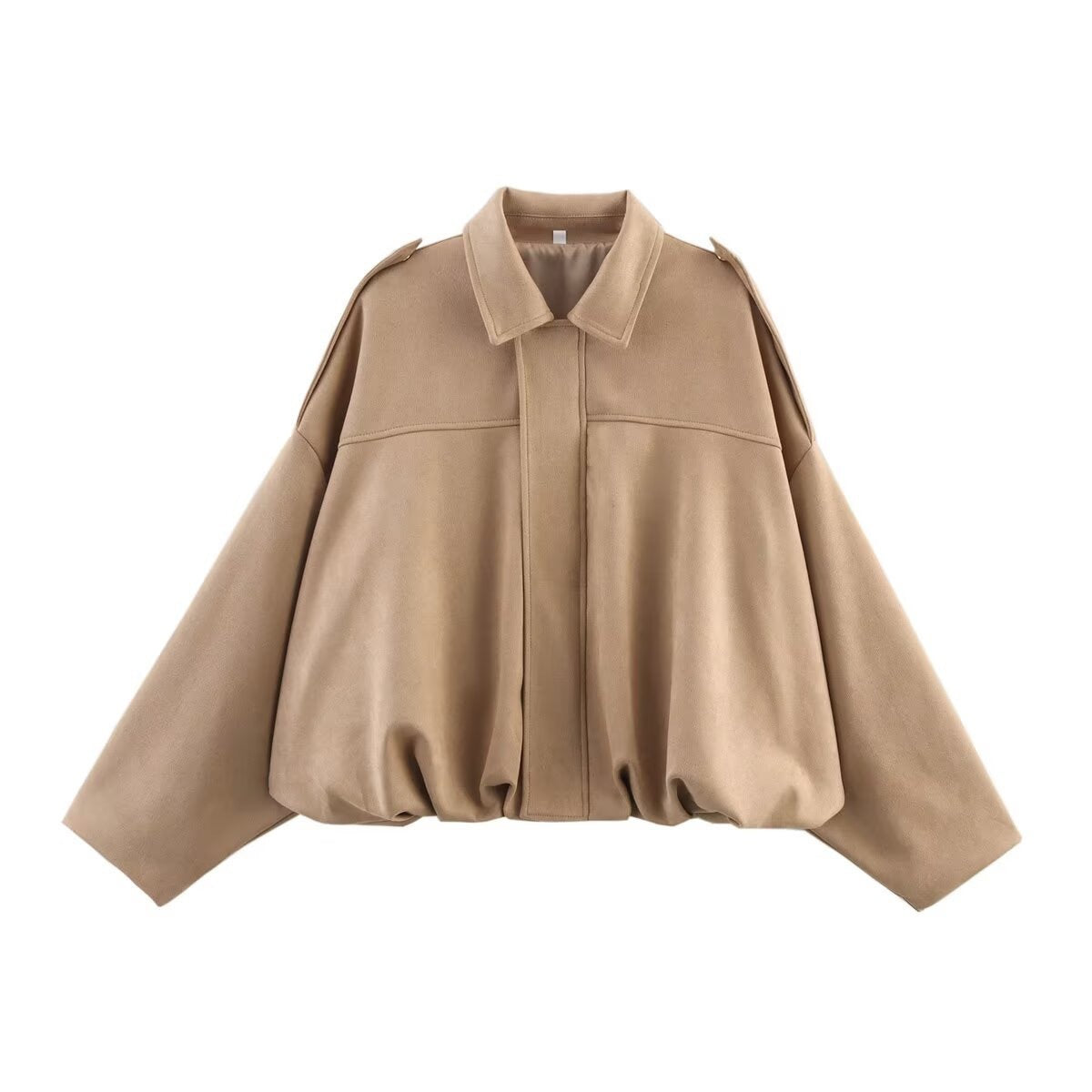 Oversized Faux Suede Bomber Jacket - Khaki