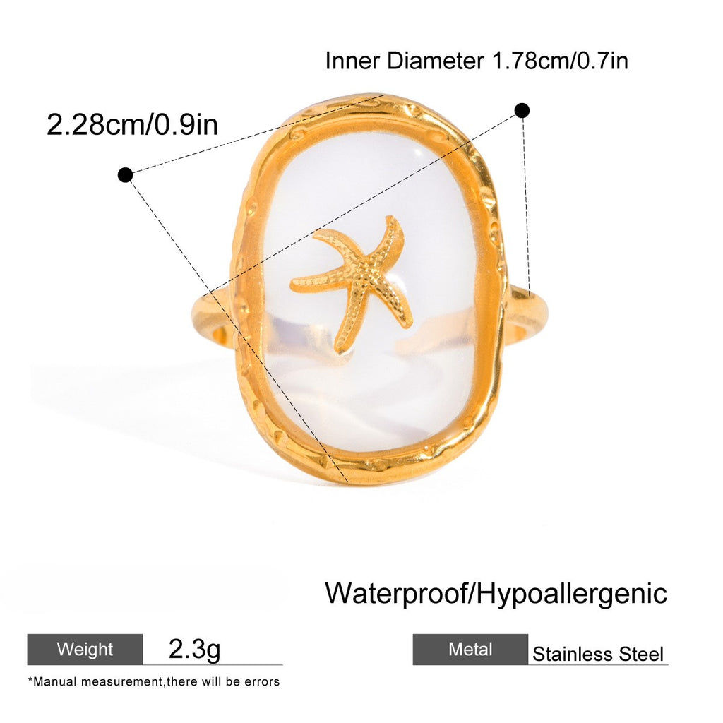 Starfish Charm Clear Resin Ring - Gold