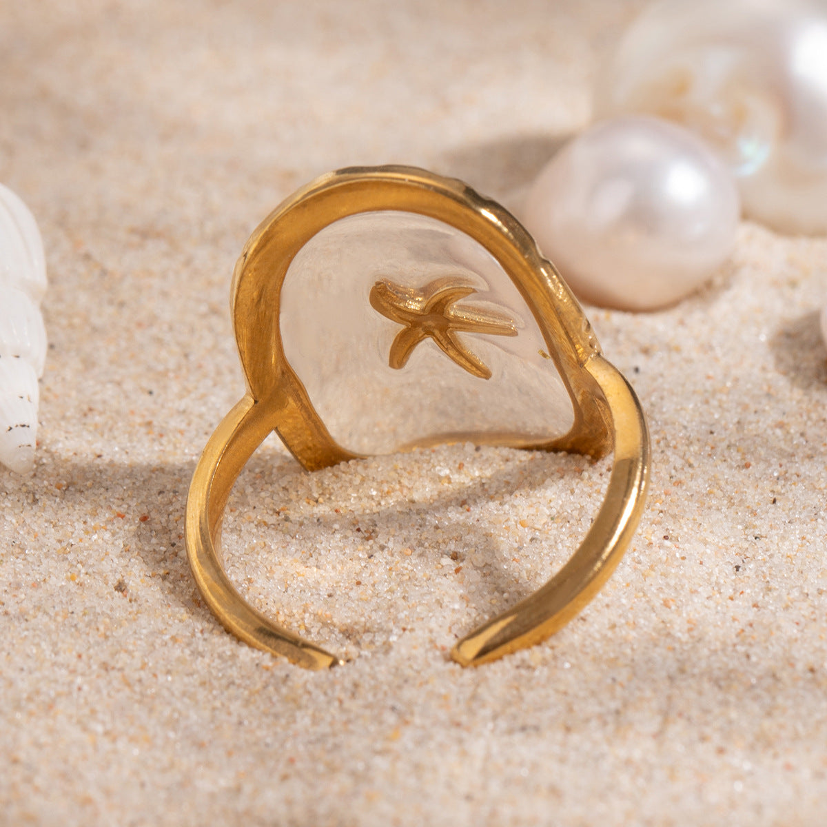 Starfish Charm Clear Resin Ring - Gold - 6