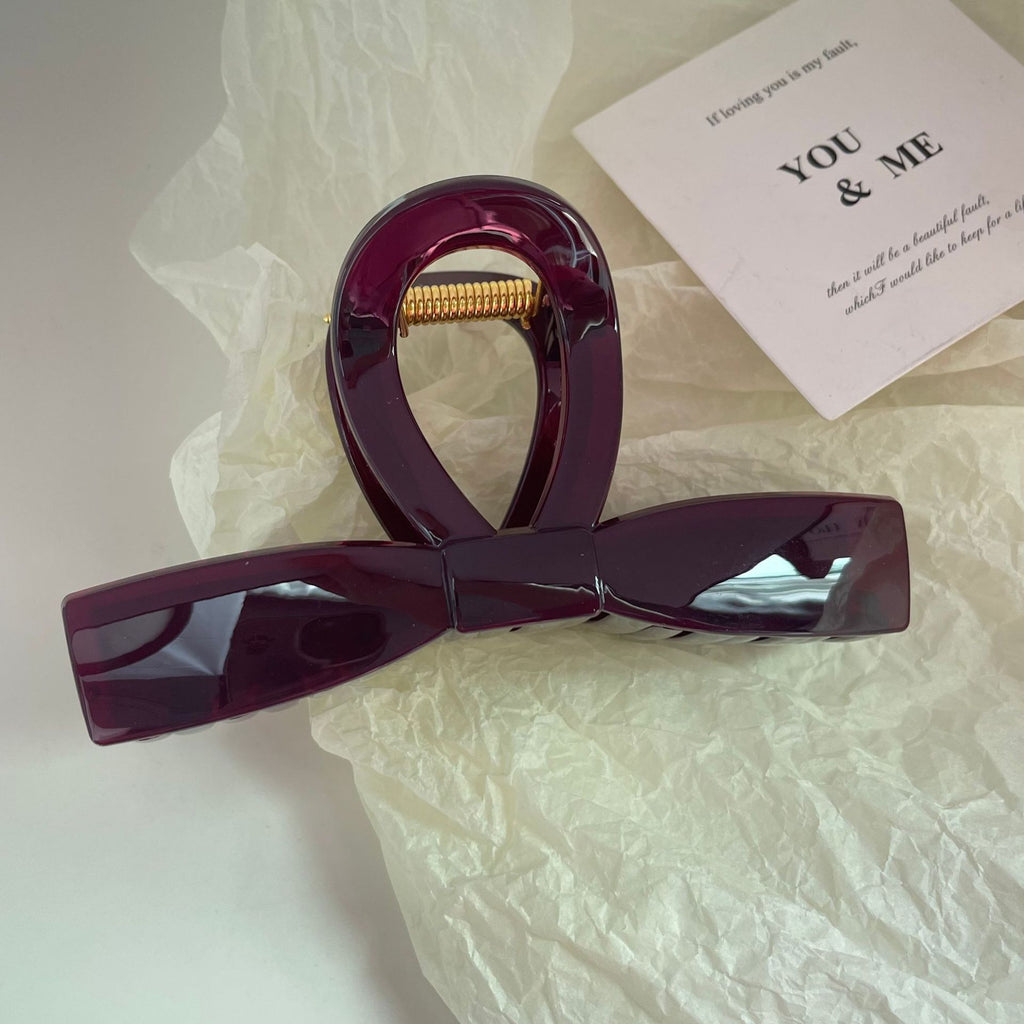 Sleek Ribbon Bow Jaw Hair Clip - Burgundy5in