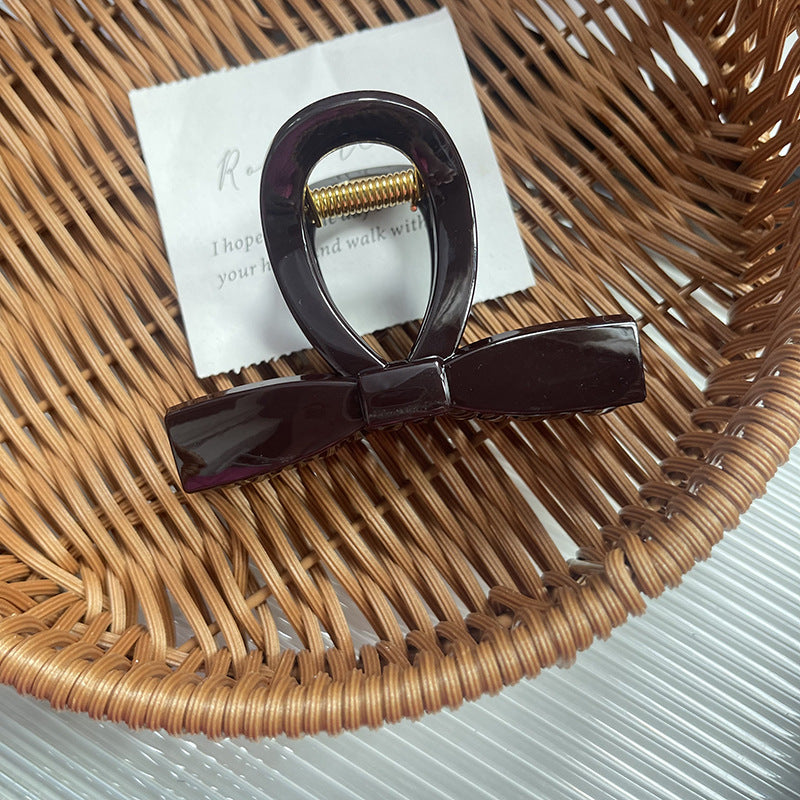 Sleek Ribbon Bow Jaw Hair Clip - Coffee3in