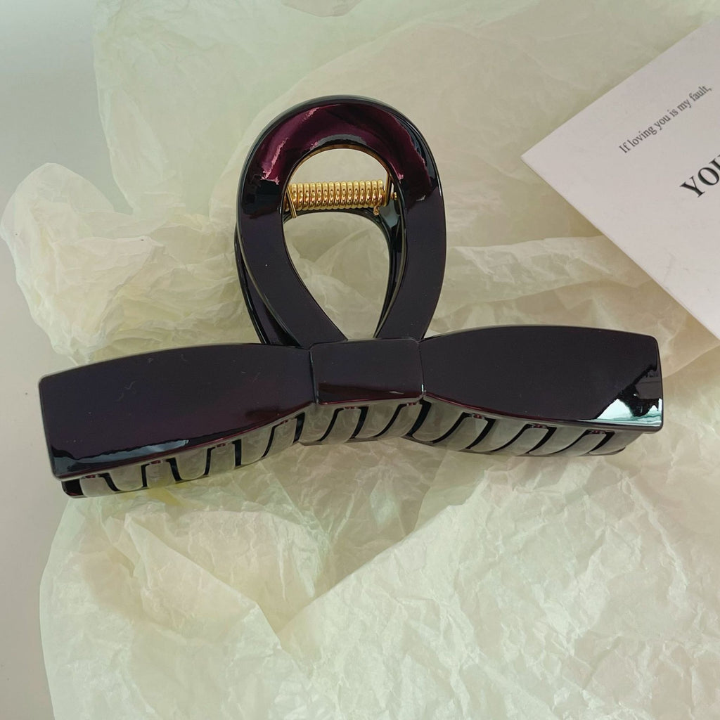 Sleek Ribbon Bow Jaw Hair Clip - Coffee5in