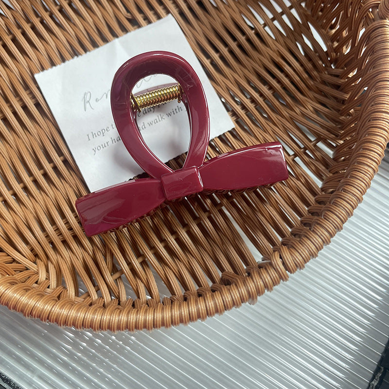 Sleek Ribbon Bow Jaw Hair Clip - Red3in