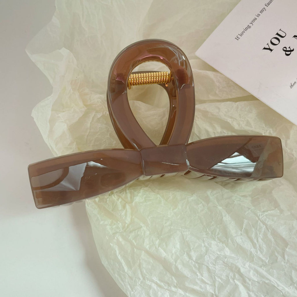 Sleek Ribbon Bow Jaw Hair Clip - Taupe5in