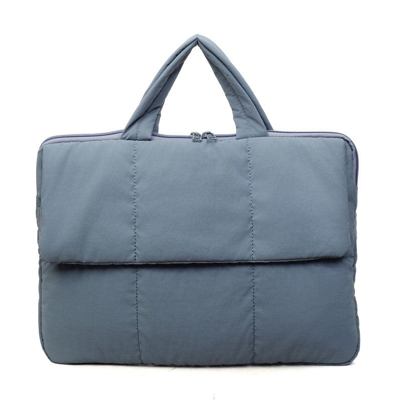 Quilted Puffer Laptop Bag with Top Handles - Dusty Blue
