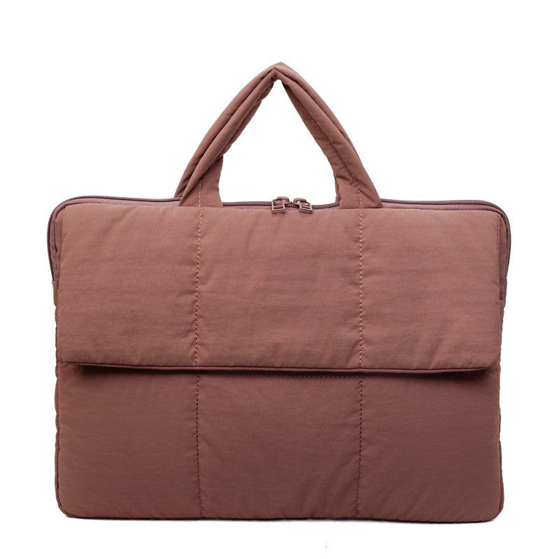 Quilted Puffer Laptop Bag with Top Handles - Dusty Rose