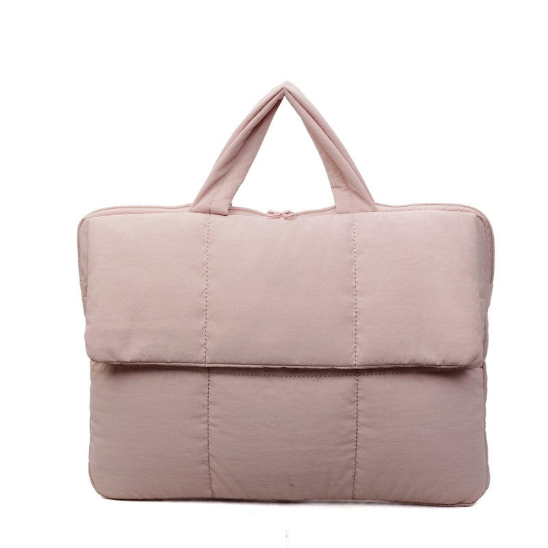 Quilted Puffer Laptop Bag with Top Handles - Pink