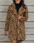 Leopard Print Faux Fur Longline Jacket - Leopard