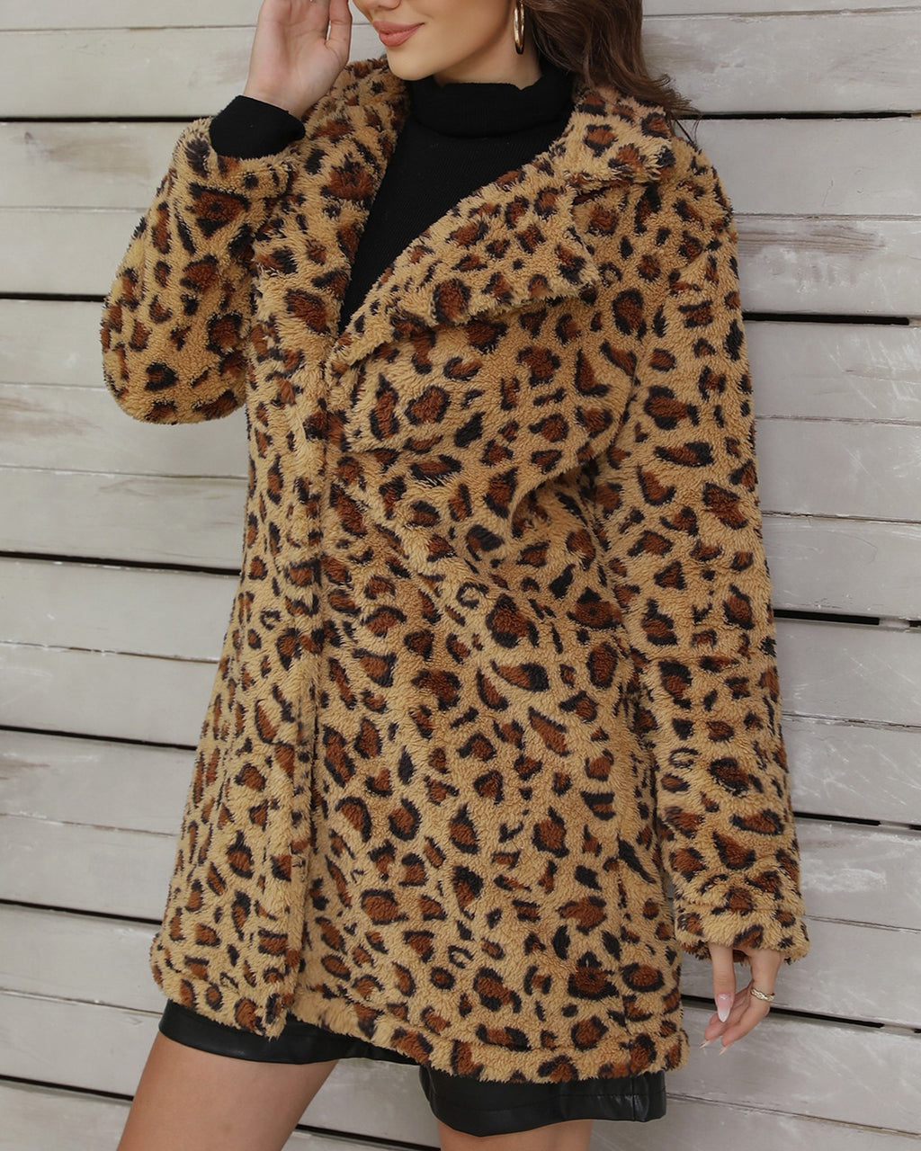 Leopard Print Faux Fur Longline Jacket - Leopard - 2