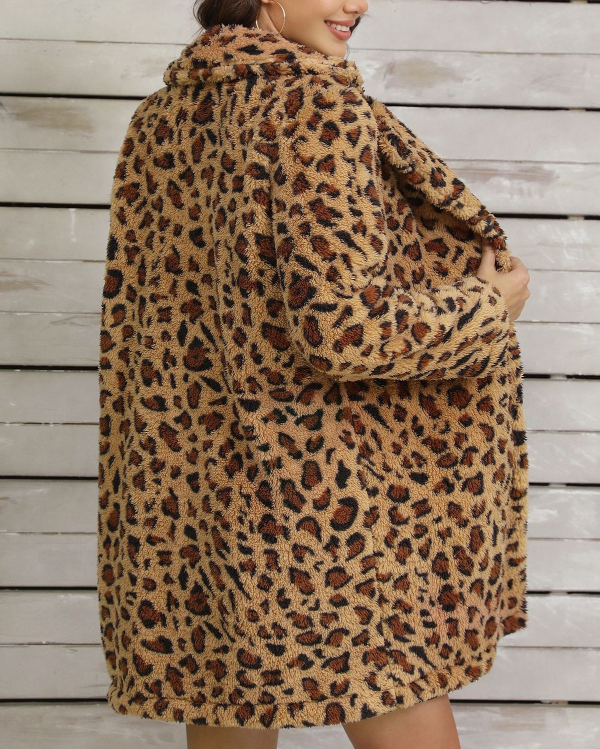 Leopard Print Faux Fur Longline Jacket - Leopard - 3