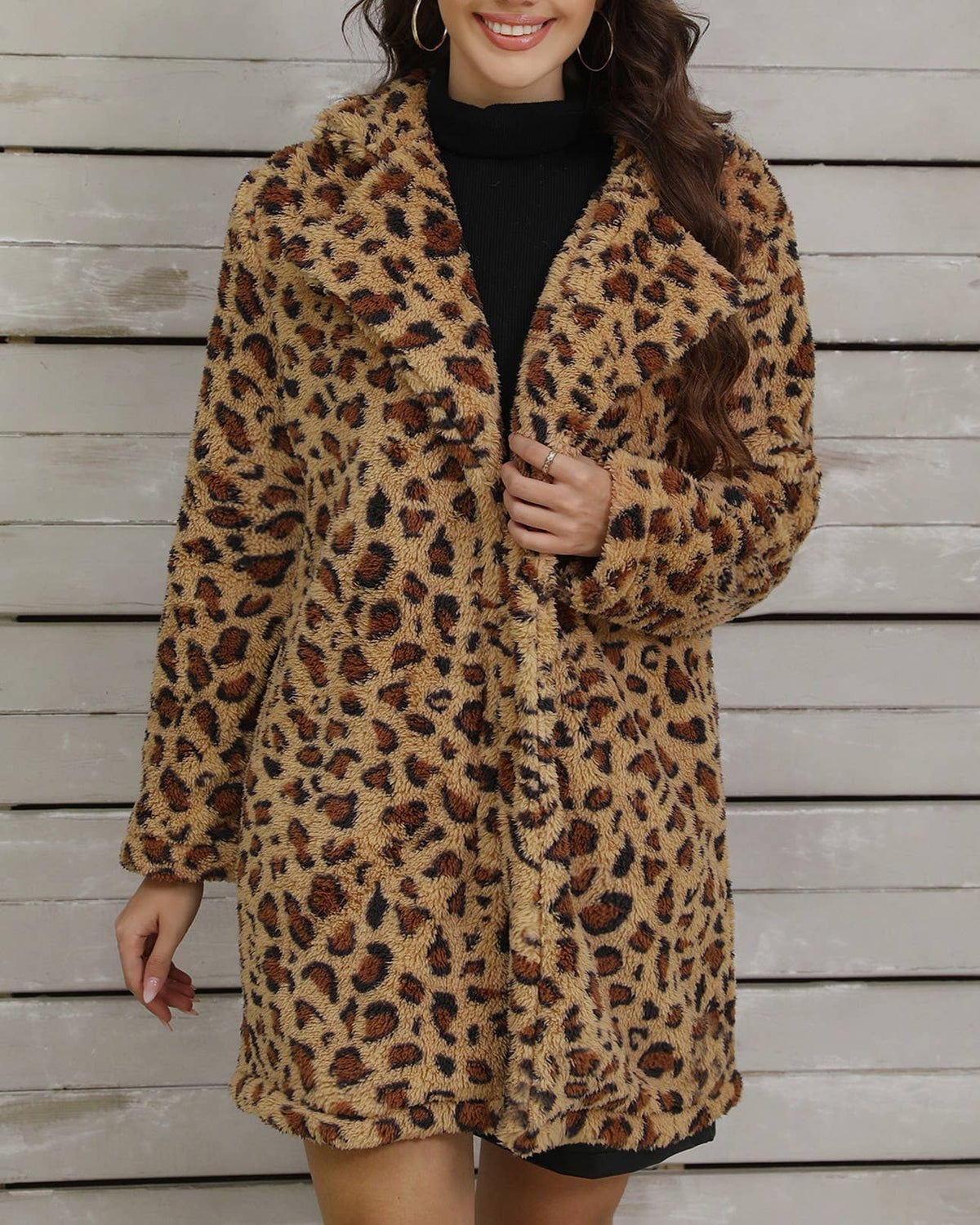 Leopard Print Faux Fur Longline Jacket