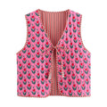 Floral Block Print Quilted Vest - Fuchsia